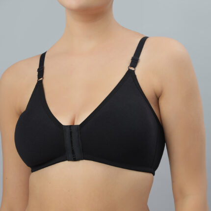 Black Cotton Front-Open Non Padded Bra