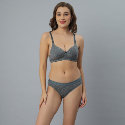 Grey Printed Everyday Bra & Panty Set